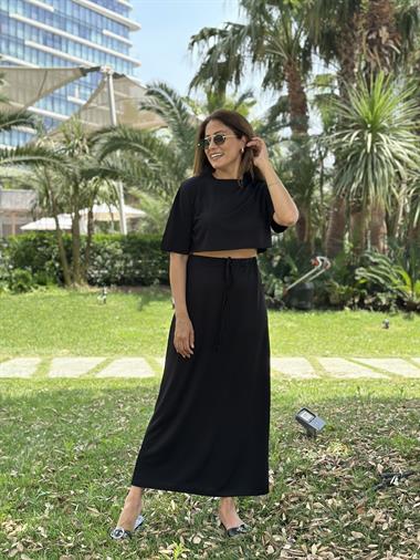 Siyah Crop T-Shirt Etek Kadın Alt Üst Takım
