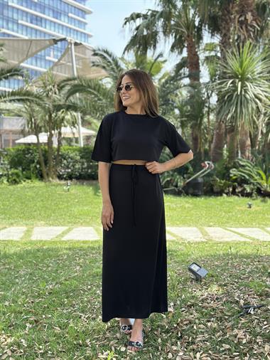 Siyah Crop T-Shirt Etek Kadın Alt Üst Takım