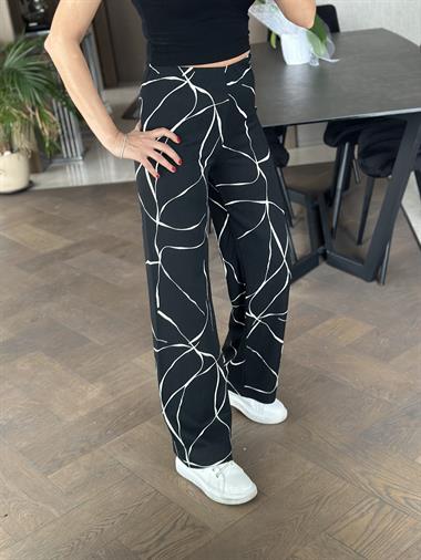 Siyah Desenli Beli Lastikli Bürümcük Kadın Pantolon