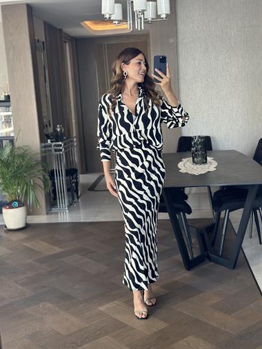 Siyah Desenli Orjinal Marka Gömlek Etek Kadın İkili Takım