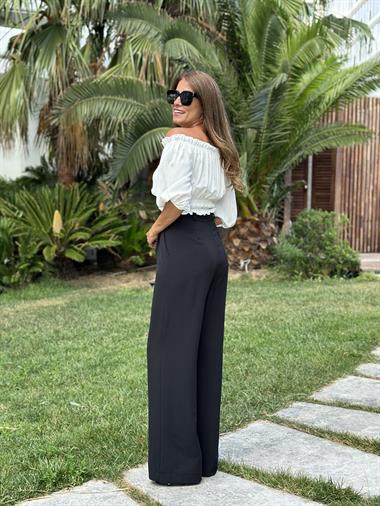 Siyah Dökümlü Krep Aerobin Palazzo  Kadın Pantolon