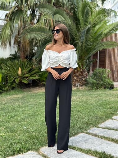 Siyah Dökümlü Krep Aerobin Palazzo  Kadın Pantolon