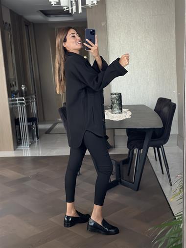 Siyah Dört Cepli İthal Kaşe Kadın Gömlek