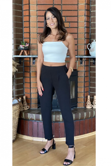 Siyah Duble Paça Keten Pantolon