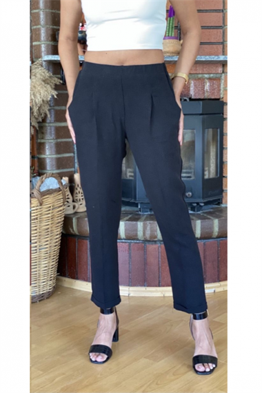 Siyah Duble Paça Keten Pantolon