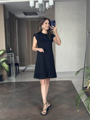 Siyah Fisto Detay Bisiklet Yaka Örme Kadın Mini Elbise 