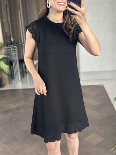 Siyah Fisto Detay Bisiklet Yaka Örme Kadın Mini Elbise 