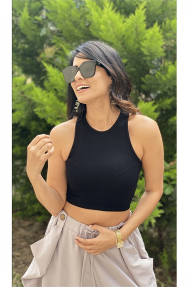 Siyah Fitilli Halter Crop