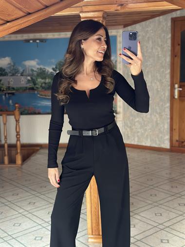 Siyah Gizli V Demirli Uzun Kollu Kaşkorse Kadın Body