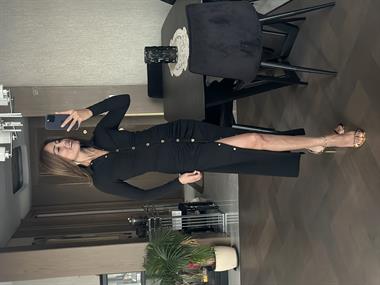 Siyah Gold Çıtçıt Düğmeli Önü Büzgülü Kadın Gömlek Elbise 