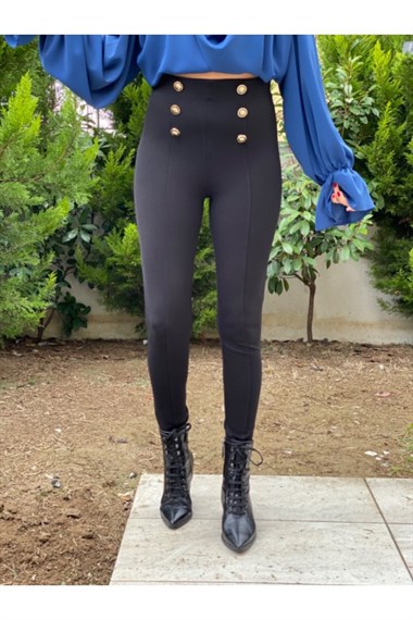 Siyah Gold Düğmeli Tayt