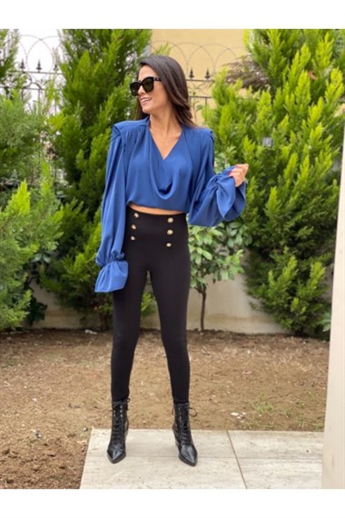 Siyah Gold Düğmeli Tayt