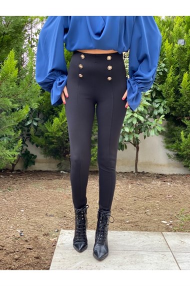 Siyah Gold Düğmeli Tayt