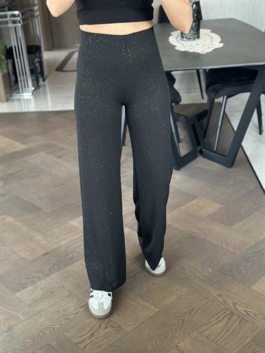 Siyah Gold Simli Beli Lastikli Bürümcük Kadın Pantolon