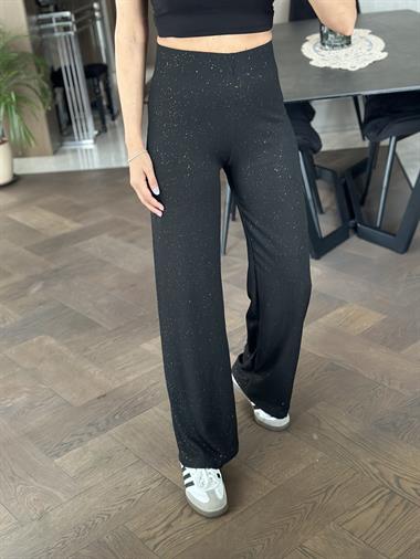 Siyah Gold Simli Beli Lastikli Bürümcük Kadın Pantolon