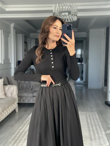 Siyah Gümüş MD Tokalı Kadın Kemer