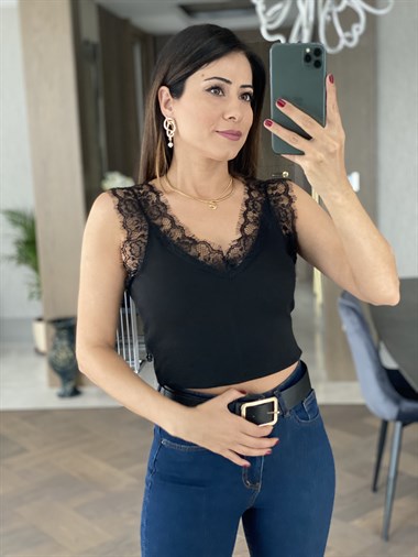 Siyah Güpür Detay Atlet