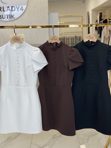 Siyah Hakim Yaka Lale Kol Kadın Mini Elbise 