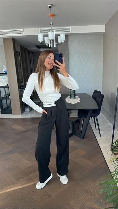 Siyah Hazır Kemerli Kadın Kumaş Pantolon