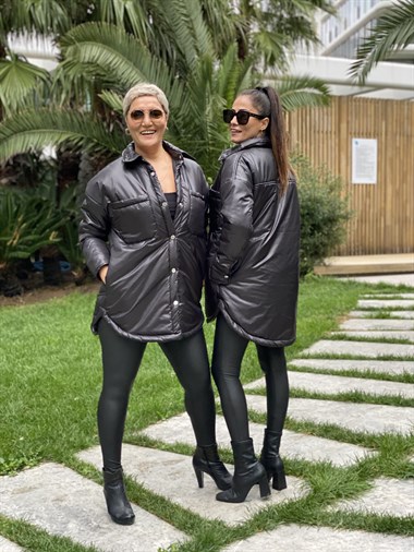 Siyah İçi Elyaf Önü Cepli Kadın Ceket Mont