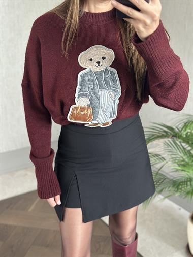 Siyah İçi Şortlu Yandan Fermuarlı Kadın Mini Etek