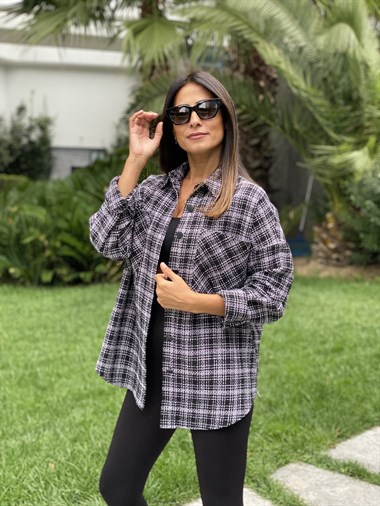 Siyah İki Cepli Oversize Tüvit Kadın Gömlek