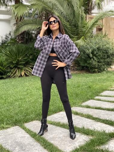 Siyah İki Cepli Oversize Tüvit Kadın Gömlek