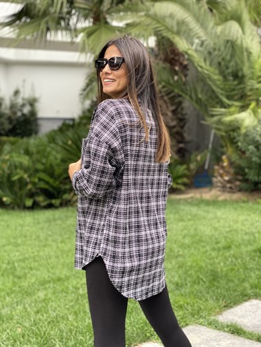 Siyah İki Cepli Oversize Tüvit Kadın Gömlek