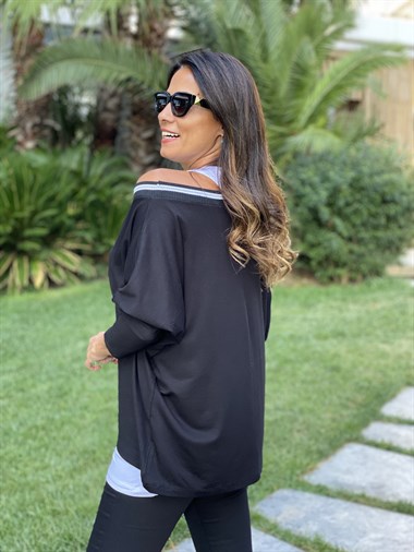 Siyah İkili Ribanalı Kadın Bluz Atlet