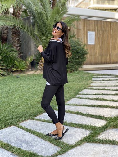 Siyah İkili Ribanalı Kadın Bluz Atlet