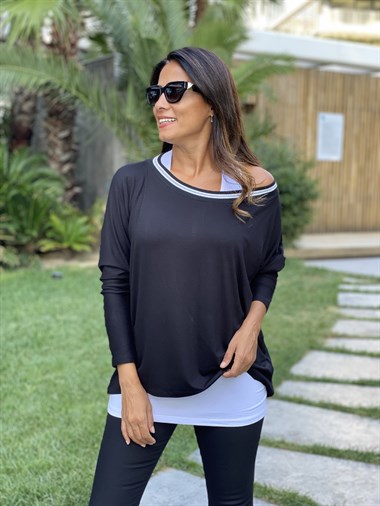 Siyah İkili Ribanalı Kadın Bluz Atlet