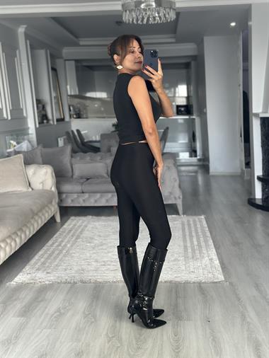 Siyah İnce Belli New Kadın Disko Tayt