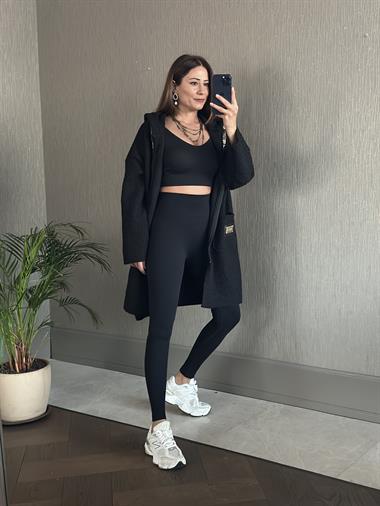 Siyah İnce Fitilli İhracat Kadın Tayt