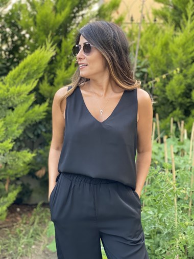 Siyah İpek Atletli Salaş Kadın İkili Takım