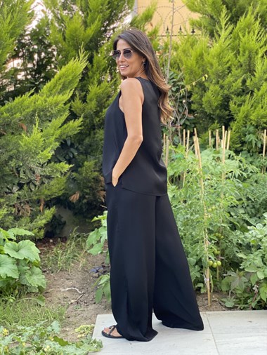 Siyah İpek Atletli Salaş Kadın İkili Takım