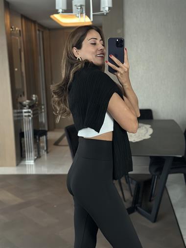 Siyah İspanyol Paça Yüksek Bel Kadın Tayt