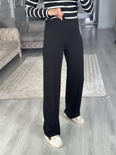 Siyah İthal Kumaş Beli Lastikli Kadın Yürüyüş Pantolon