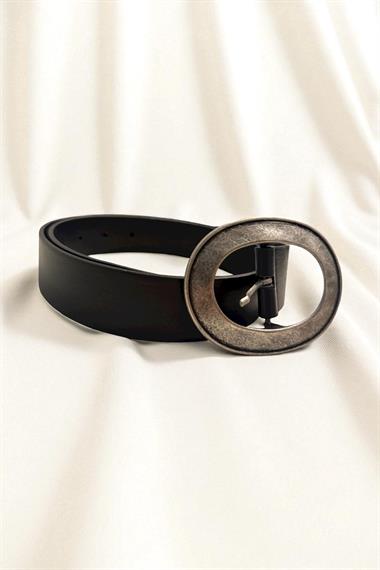 Siyah Kalay Oval Tokalı Kadın Kemer