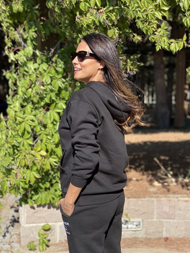 Siyah Kanguru Cep Yazı Baskılı Kadın Eşofman Takım