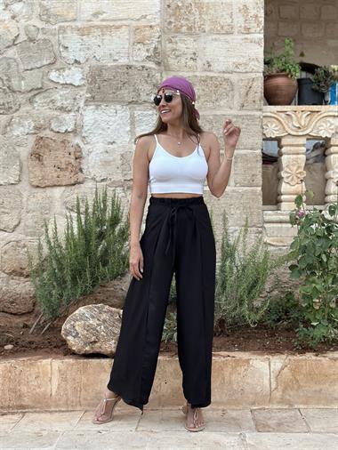 Siyah Kapaklı Bağlamalı Kadın Pantolon