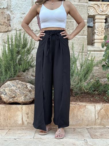 Siyah Kapaklı Bağlamalı Kadın Pantolon