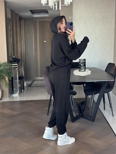 Siyah Kapüşonlu Modal Kadın İkili Takım