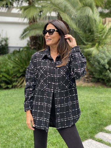 Siyah Kareli Tüvit Kadın Gömlek