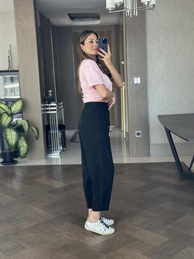 Siyah Bağcığı Boncuklu Dikiş Detay Kadın Pantolon