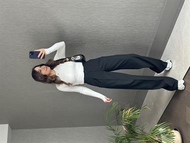 Siyah Karol Kalın Kemerli Cepli Kadın Kumaş Pantolon