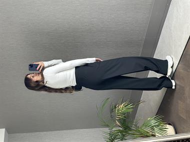 Siyah Karol Kalın Kemerli Cepli Kadın Kumaş Pantolon