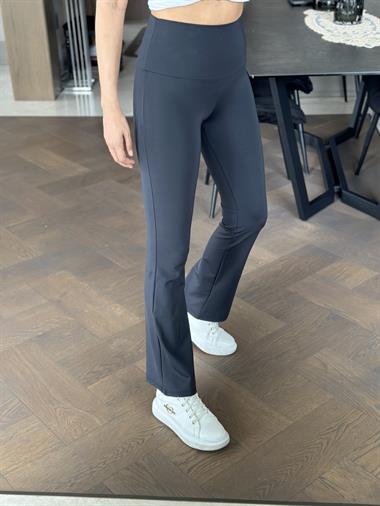 Siyah Karol Kalın Kemerli Geniş Paça Kadın Tayt