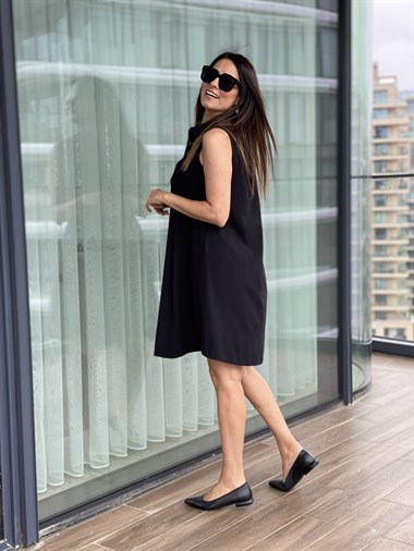 Siyah Keten Gömlek Elbise