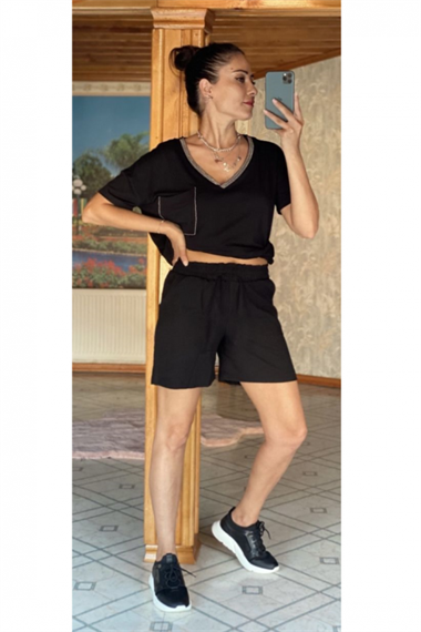 Siyah Keten Şort