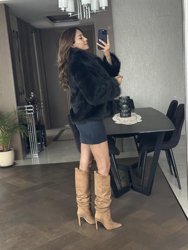 Siyah Kısa Boy Lolita Kadın Kürk Mont